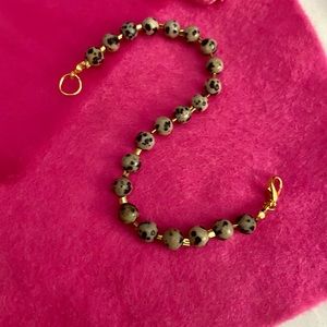 Natural Stone Black & White Dalmatian Bead Bracelet